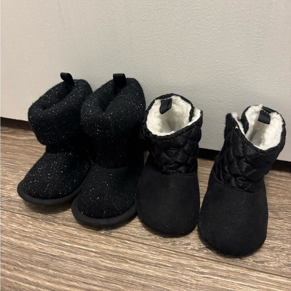 Baby Girl No Brand Black Boots 0-6 Months 2 Pairs